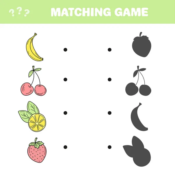 Passendes Spiel. Finden Sie den richtigen Schatten von Beeren und Früchten. Spiel für Kinder — Stockvektor