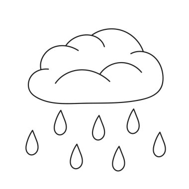 Basit boyama sayfası. Güzel yağmur bulutu. Vektör siyah ve beyaz renk sayfası.