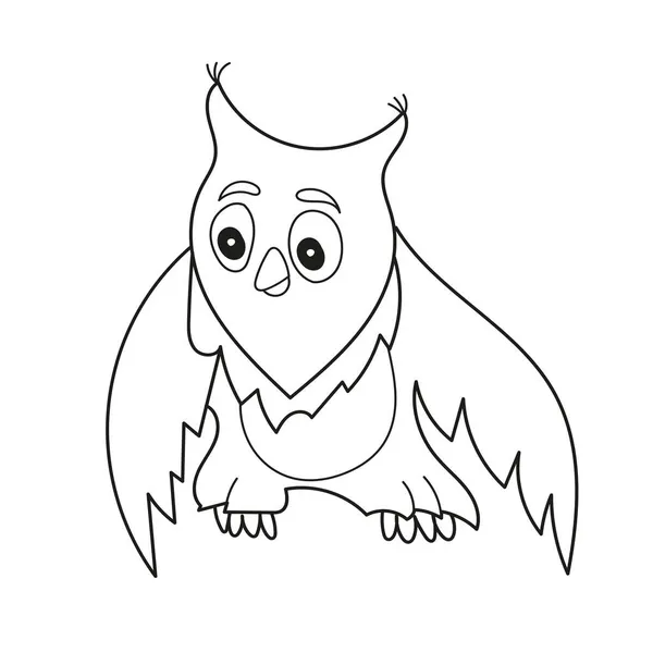 Simple coloring page. Colorless funny cartoon owl. Vector illustration. — Stock Vector