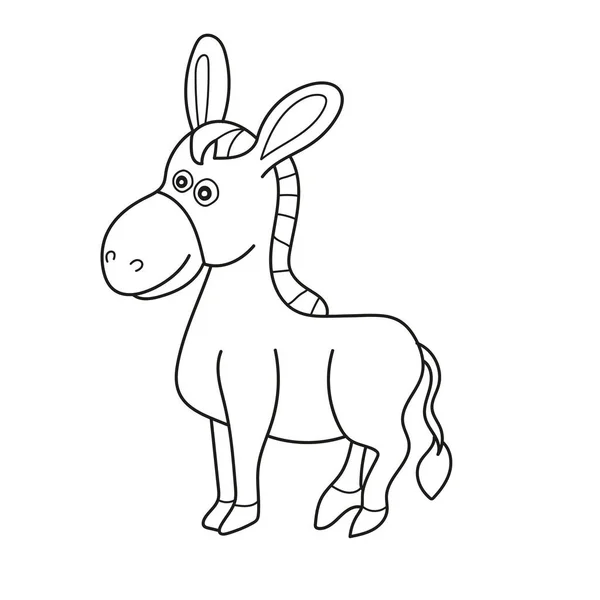 Página para colorear simple. Ilustración vectorial de burro de dibujos animados - Libro para colorear — Vector de stock