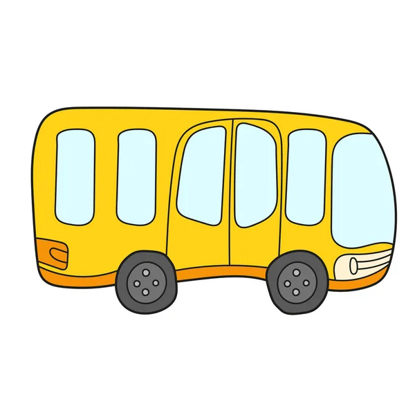 Jednoduchá kreslená ikona. Karikatura kompaktní žlutý školní autobus s velkými okny — Stockový vektor