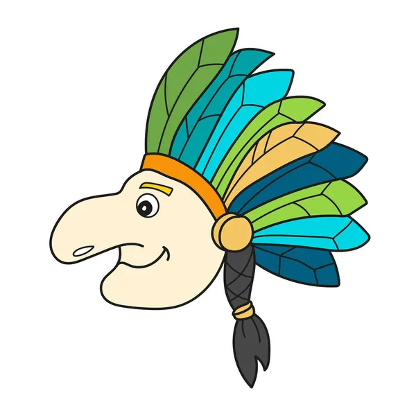 Simple cartoon icon. Native Indian man with feather headdress — Stock Vector