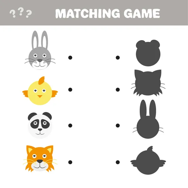 Shadow Matching Spiel mit Tieren. Vektorillustration der richtigen Wahl — Stockvektor