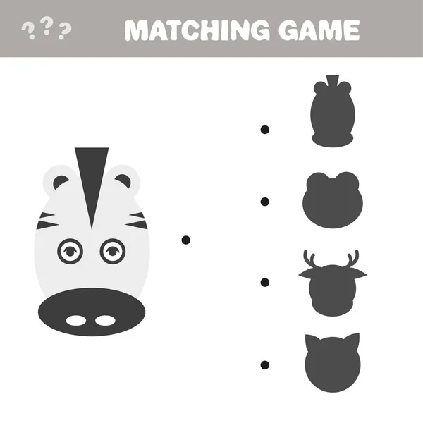 Shadow Matching Spiel. Finden Sie den richtigen Schatten für niedlichen Zebrakopf — Stockvektor