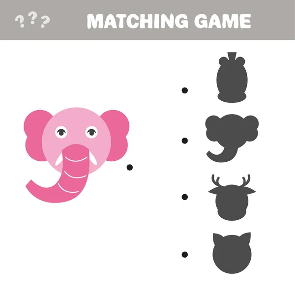 暗影匹配游戏卡通矢量图解-粉红大象 — 图库矢量图片