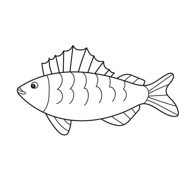 Jednoduché zbarvení stránky. Omalovánky s volánkem. Vektorové bílé ryby Sibiře — Stockový vektor