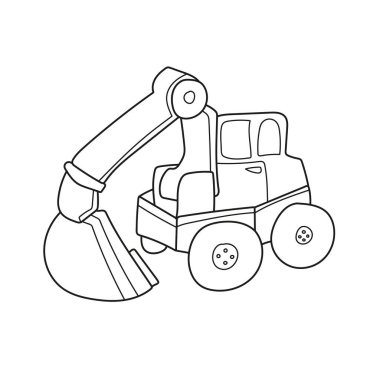Basit boyama sayfası. Kazı makinesi renkli olacak. Çocukları eğitmek için boyama kitabı