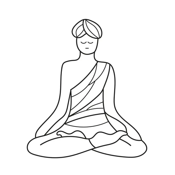 Simple coloring page. Coloring picture of cartoon yogi man meditating — Stock Vector