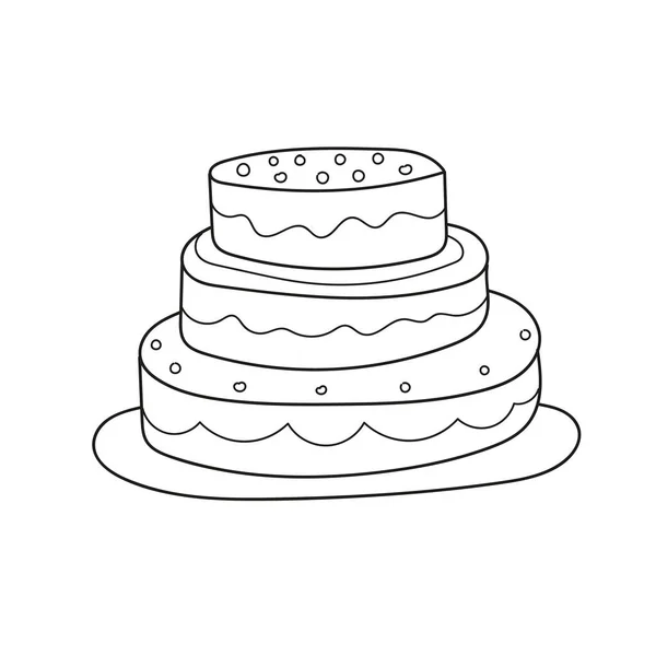 Simple coloring page. Coloring book with cake. Sketch on white — Stock Vector