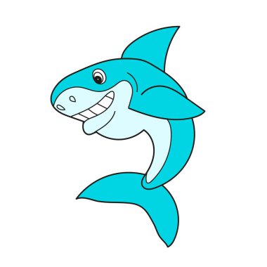 Basit bir çizgi film ikonu. İzole edilmiş beyaz bir köpekbalığının vektör çizimi