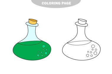 Basit boyama sayfası. Siyah beyaz boyama kitabı. Zehirli cam şişe.
