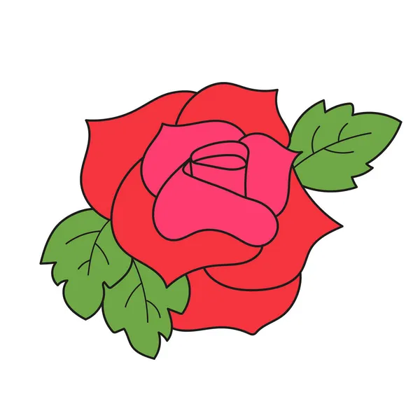 Eenvoudig tekenfilmicoon. Rode eenvoudige roos. — Stockvector