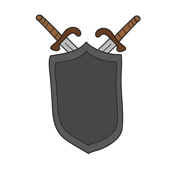 Simple cartoon icon. Medieval sword and shield. — Stock Vector