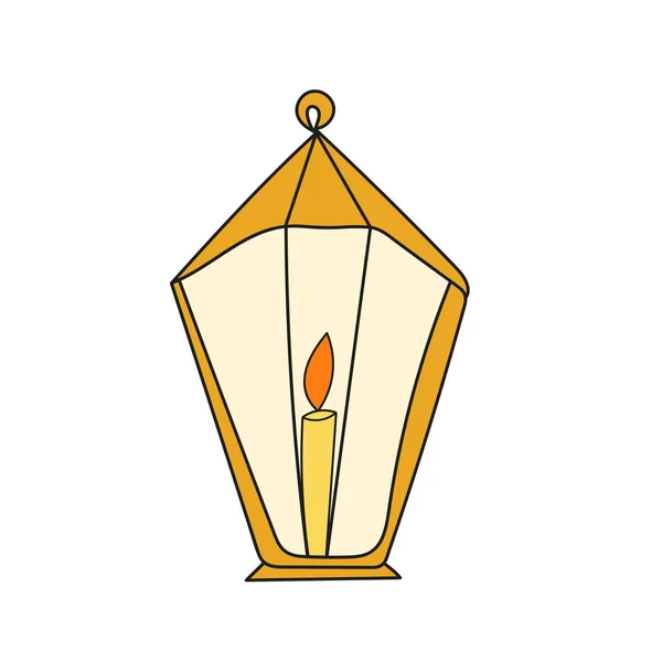 Jednoduchá kreslená ikona. Vektorová sváteční slavnostní lucerna se svíčkou — Stockový vektor