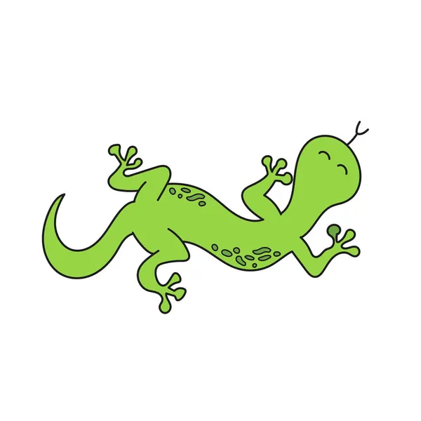 Einfache Cartoon-Ikone. Cartoon Doodle grüne Gecko-Eidechse Vektor Illustration — Stockvektor