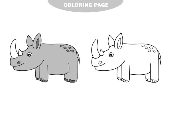 Simple coloring page. Cute rhinoceros. Vector of cute cartoon character — Stock Vector