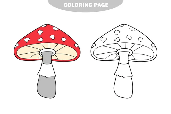 간단 한 색칠 페이지입니다. 콜링 북 페이지에 파리의 아조 릭 버섯을 심은 주형 — 스톡 벡터