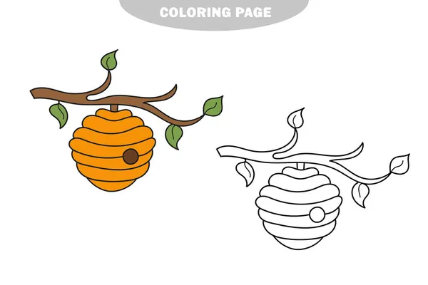 Página de coloração simples. Livro para colorir para crianças, Colmeia de abelhas — Vetor de Stock