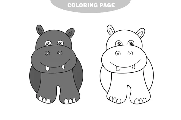 Απλή σελίδα χρωματισμού. Βιβλίο ζωγραφικής με αστείο ιπποπόταμο — Διανυσματικό Αρχείο