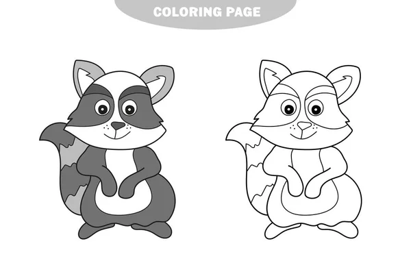 Semplice pagina da colorare. Foresta animale procione doodle cartone animato semplice illustrazione — Vettoriale Stock