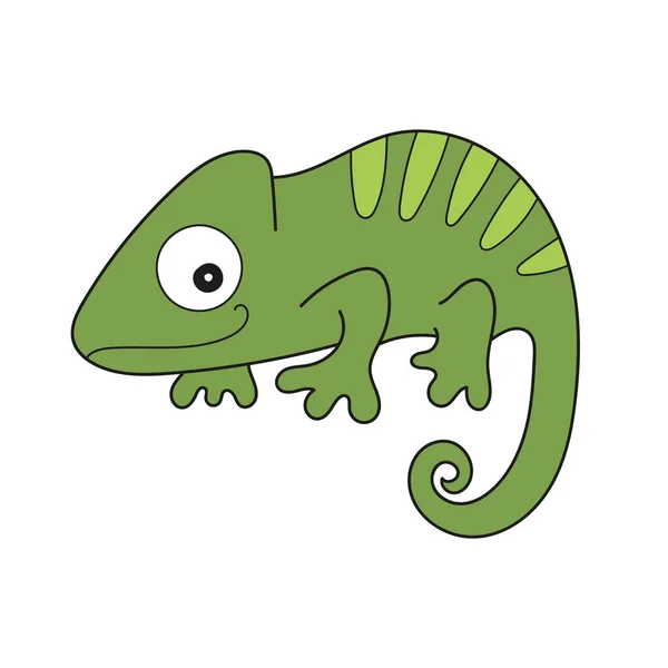 Simple cartoon icon. Cute exotic cartoon animal chameleon on white background — Stock Vector