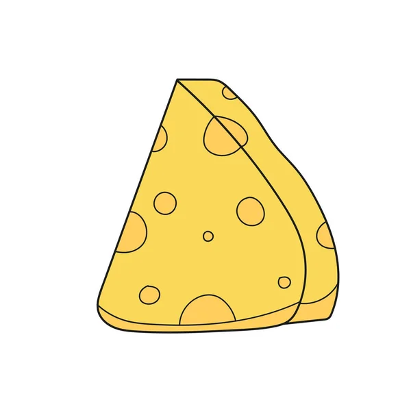 Einfache Cartoon-Ikone. Zeichentrickkäse. Dreieck. Gelber Käse mit Löchern — Stockvektor
