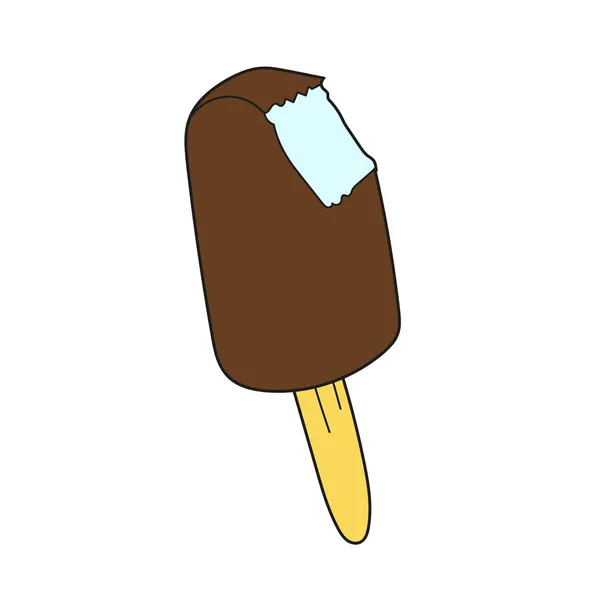 Jednoduchá kreslená ikona. Kousnutý zmrzlinový nanuk pokrytý čokoládou — Stockový vektor