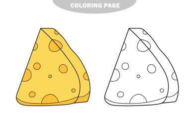 Basit boyama sayfası. Peynirle boyama kitabı şablonu. Vektör