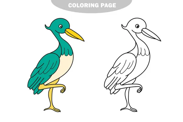 Página para colorear simple. Lindo dibujo animado para colorear ilustración de aves. Cigüeña, garza — Vector de stock