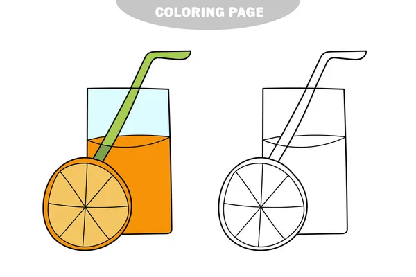 Semplice pagina da colorare. Un bicchiere di succo d'arancia. Colora l'immagine. — Vettoriale Stock