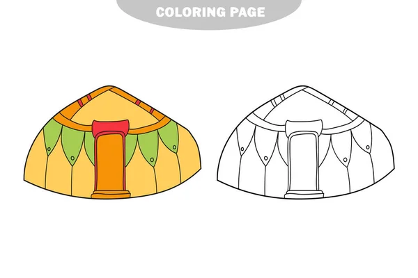 Eenvoudige kleurplaat. Yurt van nomaden. Kleurboek voor kinderen printen online. — Stockvector