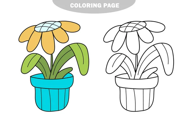 Simple coloring page. Cute Daisy Flower plant, hand drawn vector illustration — Stock Vector