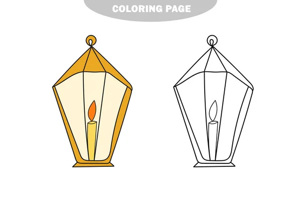 Simple coloring page. Vector holiday festive lantern with candle — Stock Vector