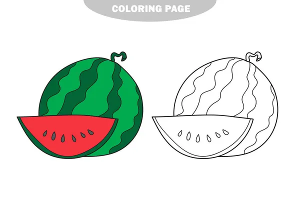Einfache Malseite. Isolierte schwarze und weiße Wassermelone für Malbuch — Stockvektor