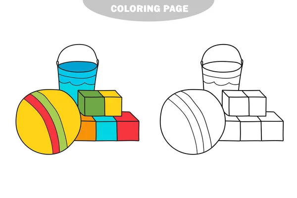 Página para colorear simple. Juguetes infantiles. Esquema blanco y negro para colorear — Archivo Imágenes Vectoriales