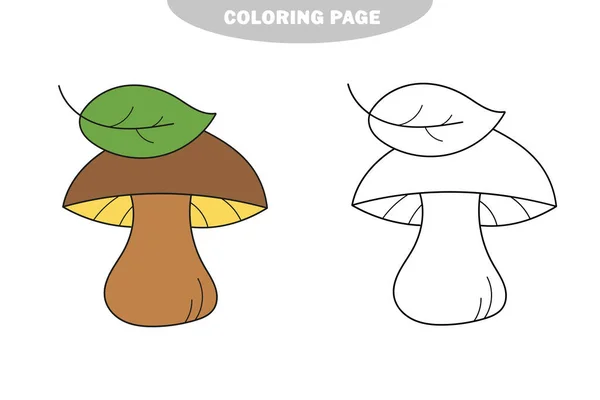 Página para colorear simple. Lindo hongo comestible en estilo de dibujos animados. Vector — Vector de stock