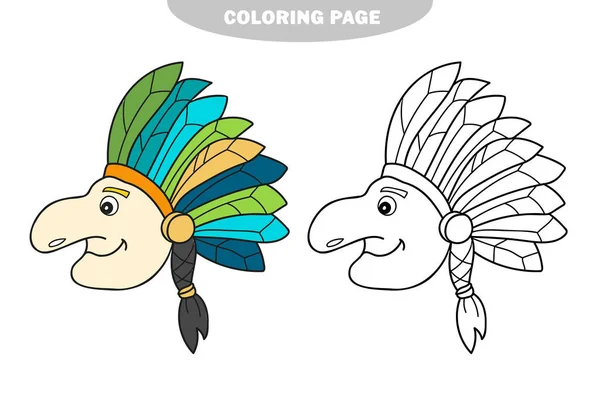 Simple coloring page. Native Indian man with feather headdress - coloring page — Stock Vector