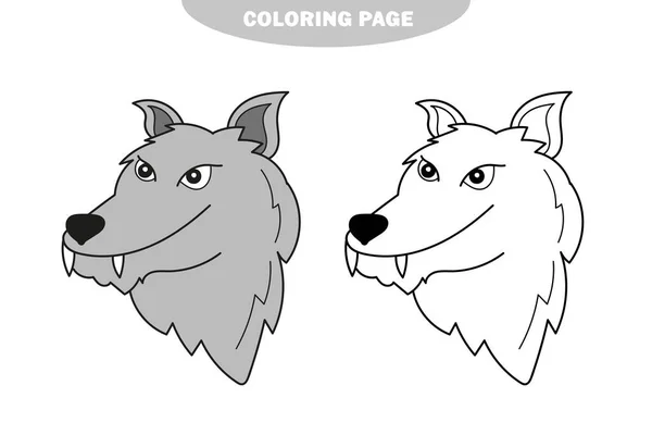 Página para colorear simple. Cabeza de lobo para ser coloreado, libro para colorear para niños preescolares — Vector de stock