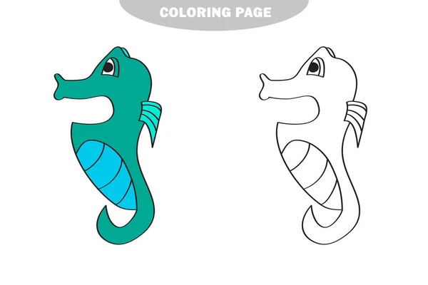 Eenvoudige kleurplaat. Kleur Zwart-wit lineaire schets zeepaardje — Stockvector