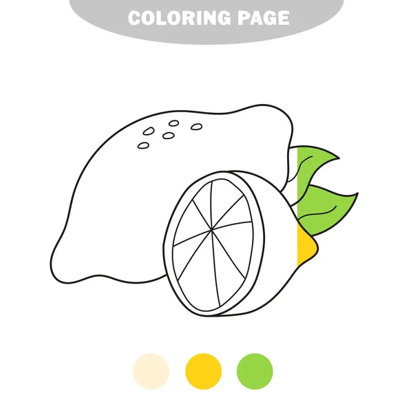 Pagina de colorat simplă. Carte de colorat Ilustrație de desene animate Funny Lemon — Vector de stoc