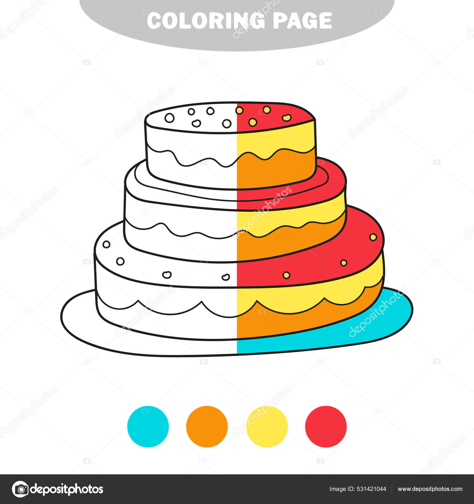 bolo coloração página. vetor educacional planilha colori de