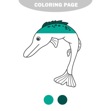 Basit boyama sayfası. Stilize edilmiş turna balığı uzun gövdeli yırtıcı tatlı su balığı.