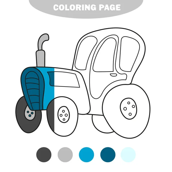 Enkel färg sida. Traktor Side View Teckningar för barn uppkopplad. Linje art. — Stock vektor