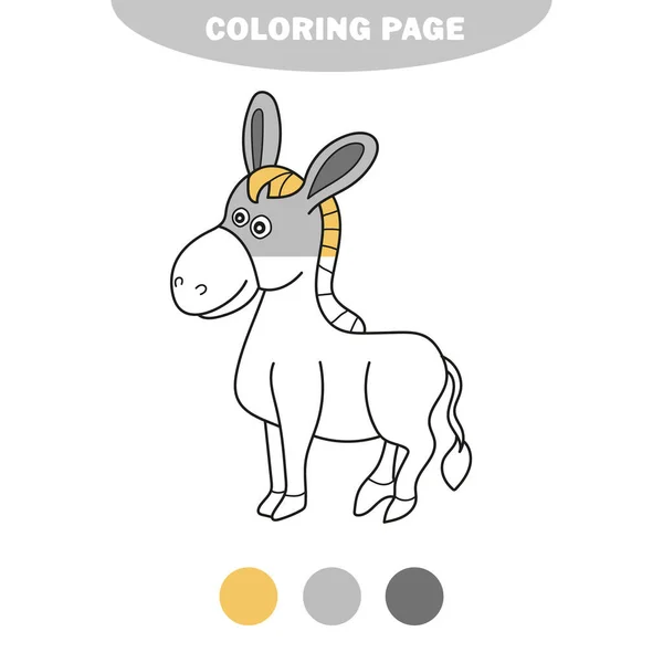 Semplice pagina da colorare. Illustrazione vettoriale dell'asino del fumetto - Libro da colorare — Vettoriale Stock