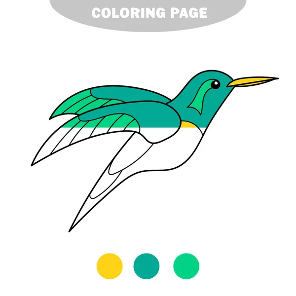 Semplice pagina da colorare. Con divertente colibrì. Gioco educativo per bambini — Vettoriale Stock