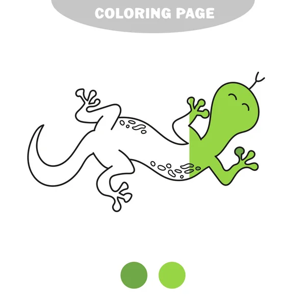 Semplice pagina da colorare. Lucertola per bambini in stile doodle. Schizzo vettoriale su bianco — Vettoriale Stock