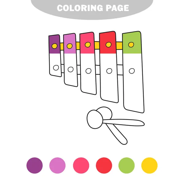 Einfache Malseite. Malbuch für Kinder, Musikinstrumente -Xylophon — Stockvektor