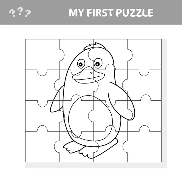 Un vector de rompecabezas de pingüinos para niños en edad preescolar - mi primer rompecabezas - página para colorear — Archivo Imágenes Vectoriales