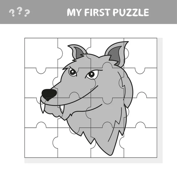 Vettore puzzle game per bambini. Puzzle con lupo. Gioco di puzzle per bambini. — Vettoriale Stock