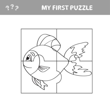 Çizgi film tarzında balık, çocukların gelişimi için eğitim oyunu